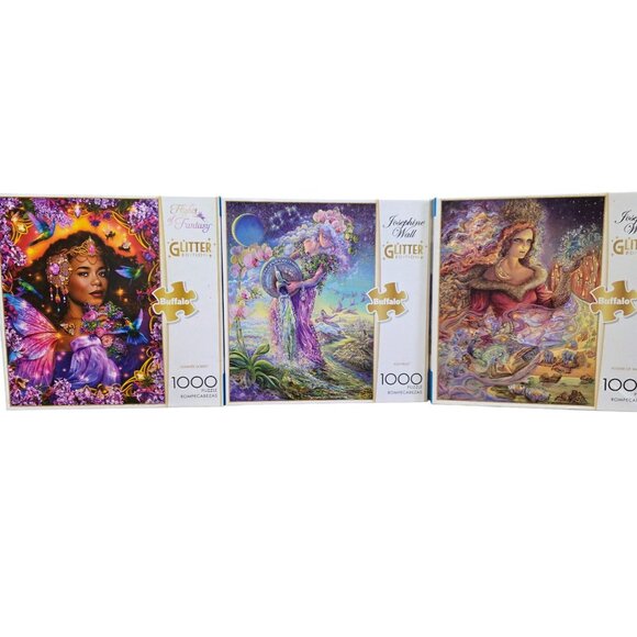 Buffalo Puzzles Glitter Edition 1000 Piece Jigsaw Lot of 3 - Picture 1 of 9